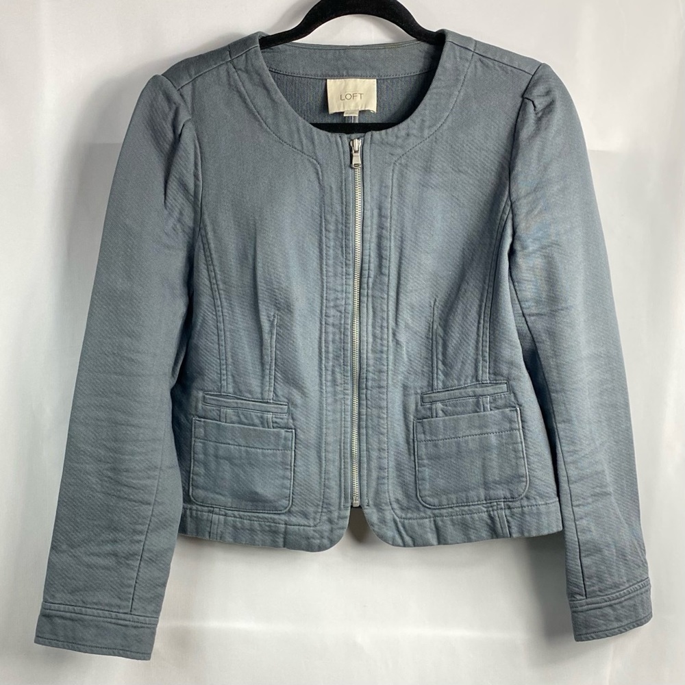 Ann Taylor Loft Women’s 6 Gray 100% Cotton Full Zip Long Sleeve Denim Jacket